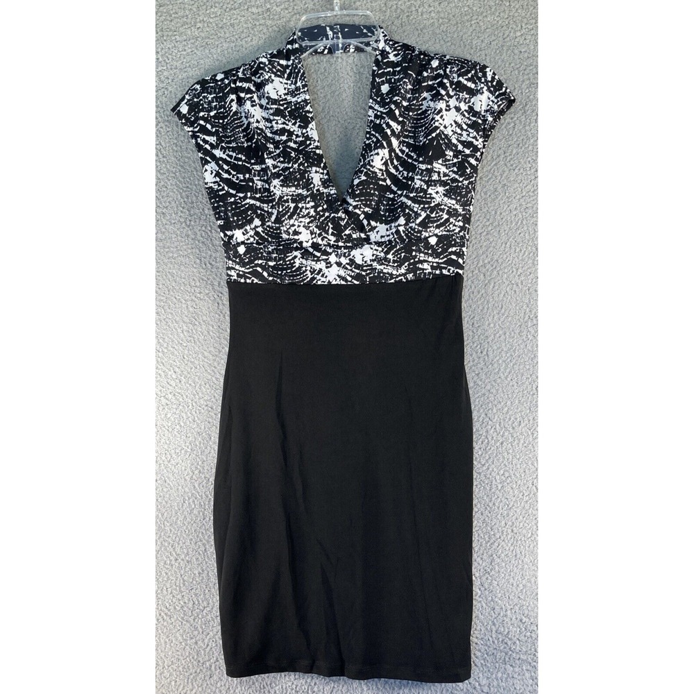 Mixxology Bodycon Dress Womens Large NEW Black White Abstract Print Open Back